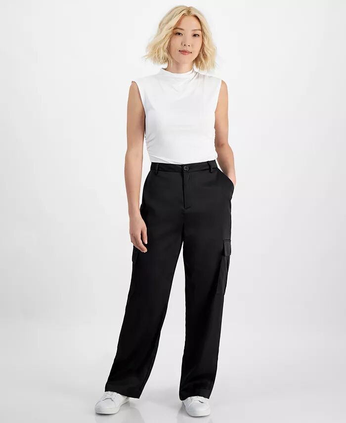 

Атласные брюки-карго Petite с высокой посадкой DKNY Jeans, черный