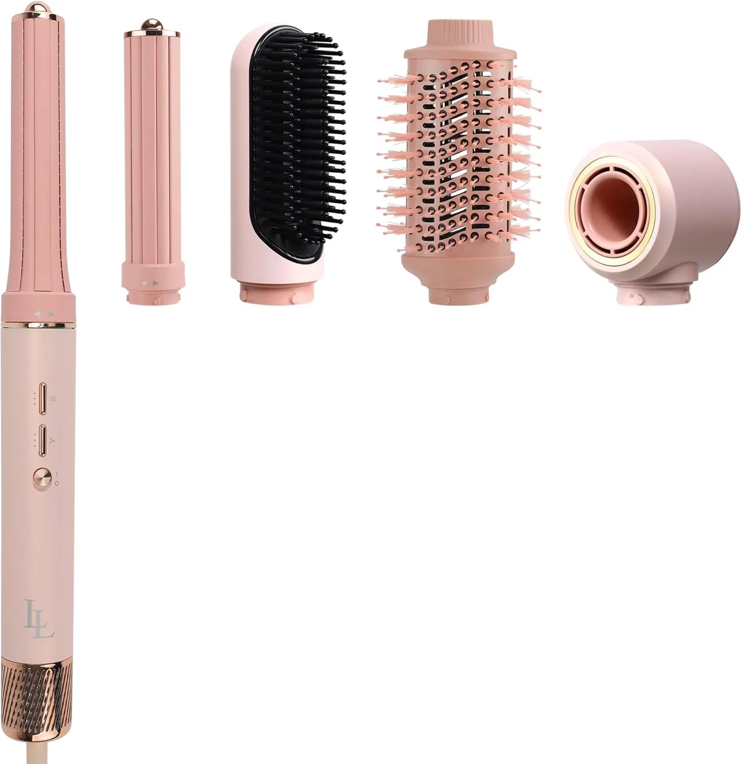 Набор для укладки волос 6-в-1 с феном-щеткой Largolash, Pink Rose Gold