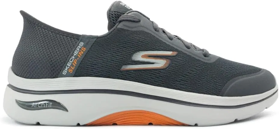 Мужские широкие слипоны Skechers Go Walk Arch Fit 2.0 Simplicity 2, Charcoal And Orange Textile Synthetic — фото 2