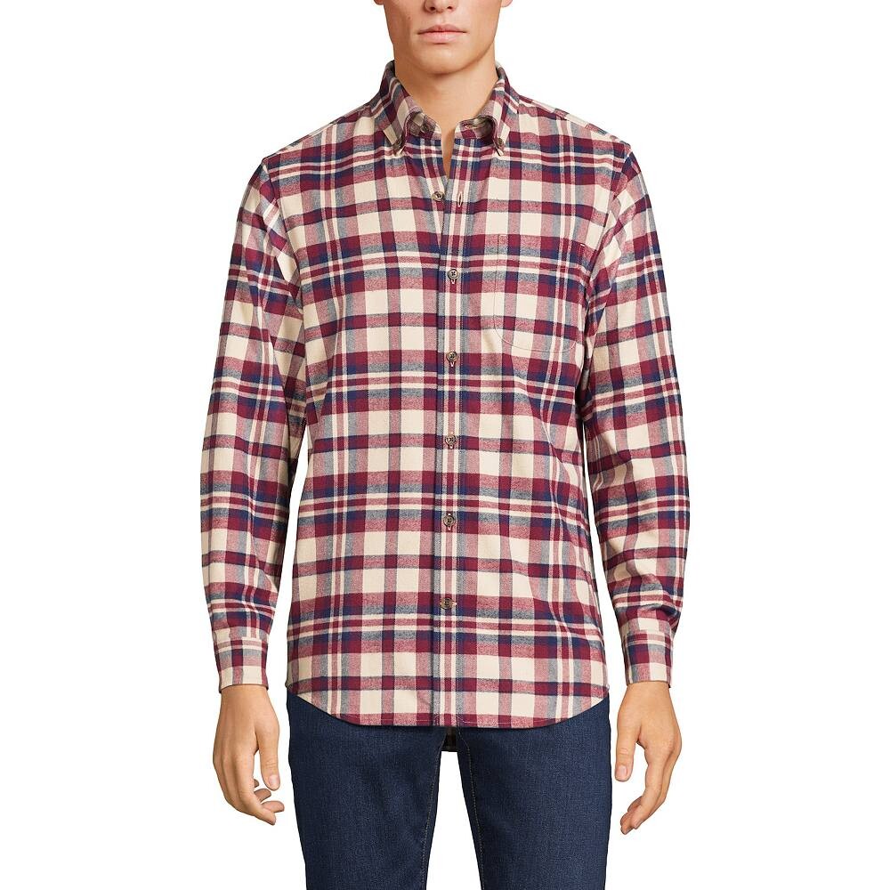 

Флагманская фланелевая рубашка строгого кроя Big & Tall Lands' End, цвет Burgundy Almond Plaid