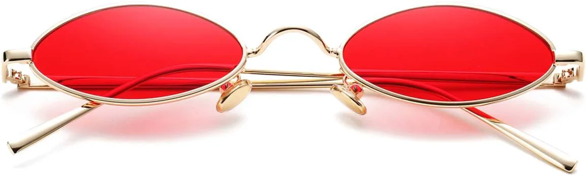 

COASION Винтажные маленькие овальные солнцезащитные очки в стиле ретро для женщин и мужчин, в стиле хиппи, с металлической оправой, A1 Gold Frame/Red Lens