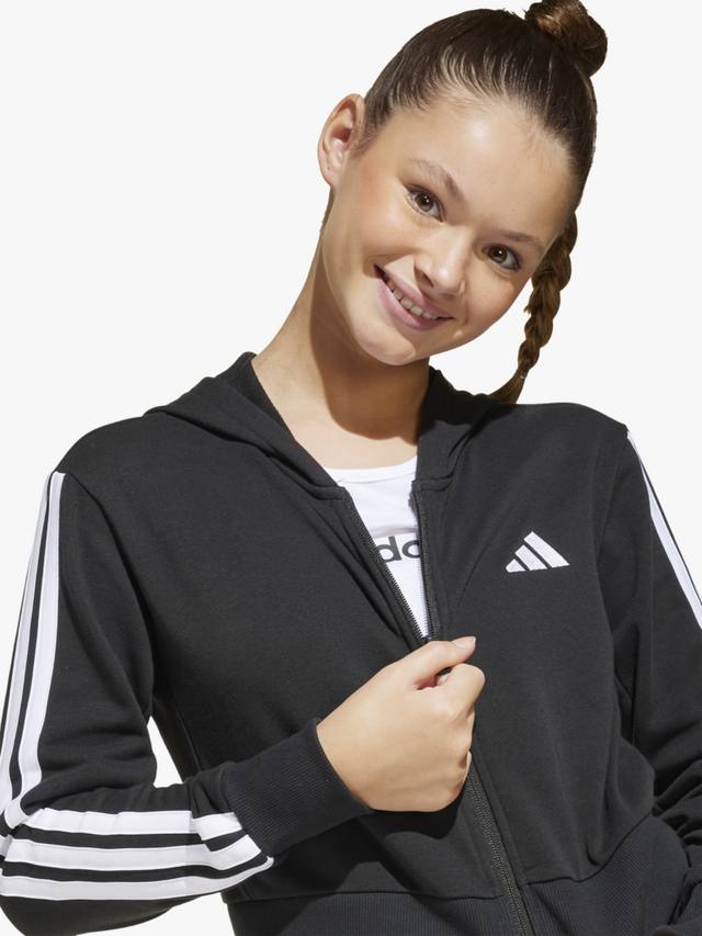 Детская толстовка adidas Essentials с капюшоном и молнией из хлопковой смеси adidas, Black/White — фото 3