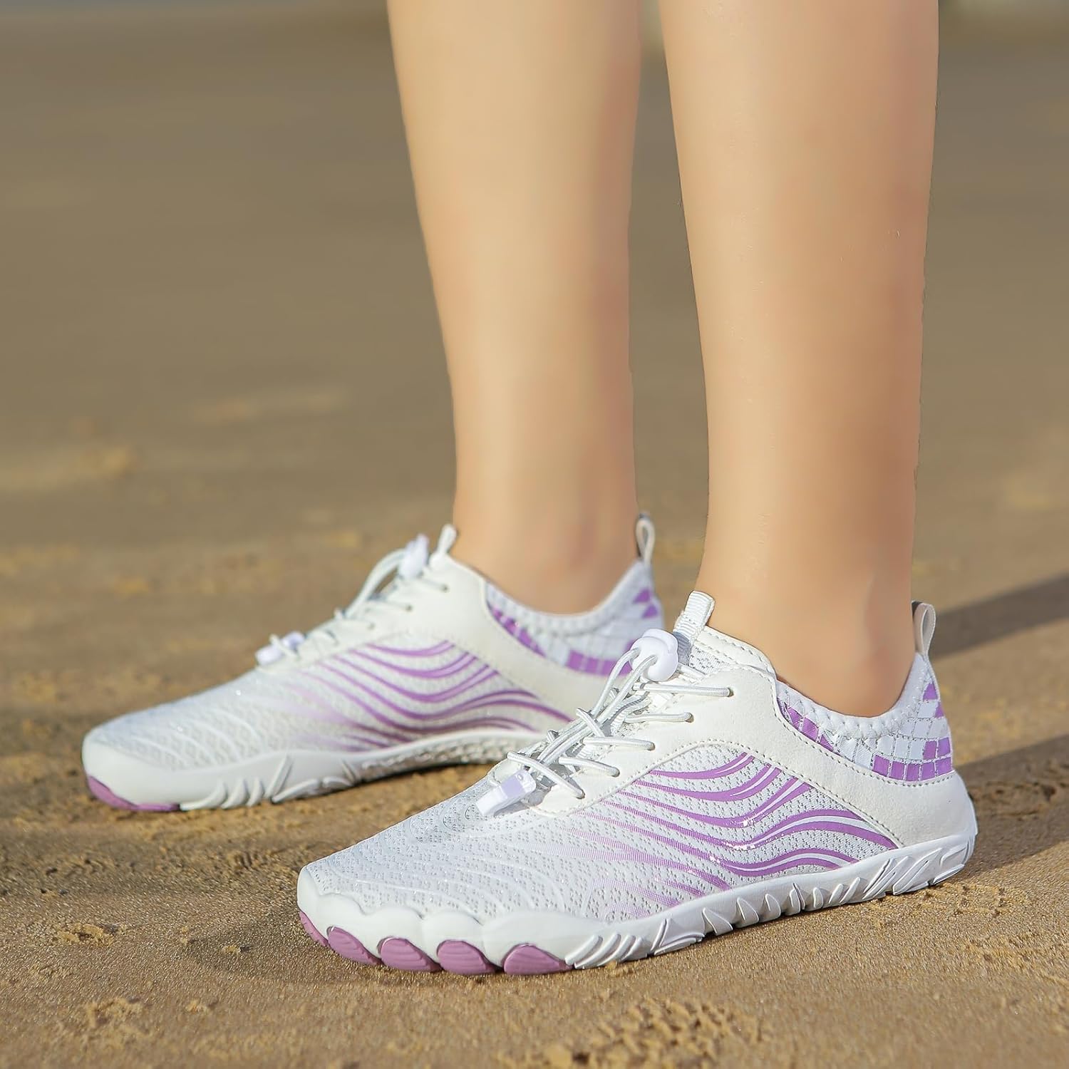 Женские кроссовки Kubbon Hike Barefoot Shoes: здоровая, нескользящая, дышащая обувь для ходьбы, с широким носком, для воды, прогулок на открытом воздухе, белый/фиолетовый — фото 4