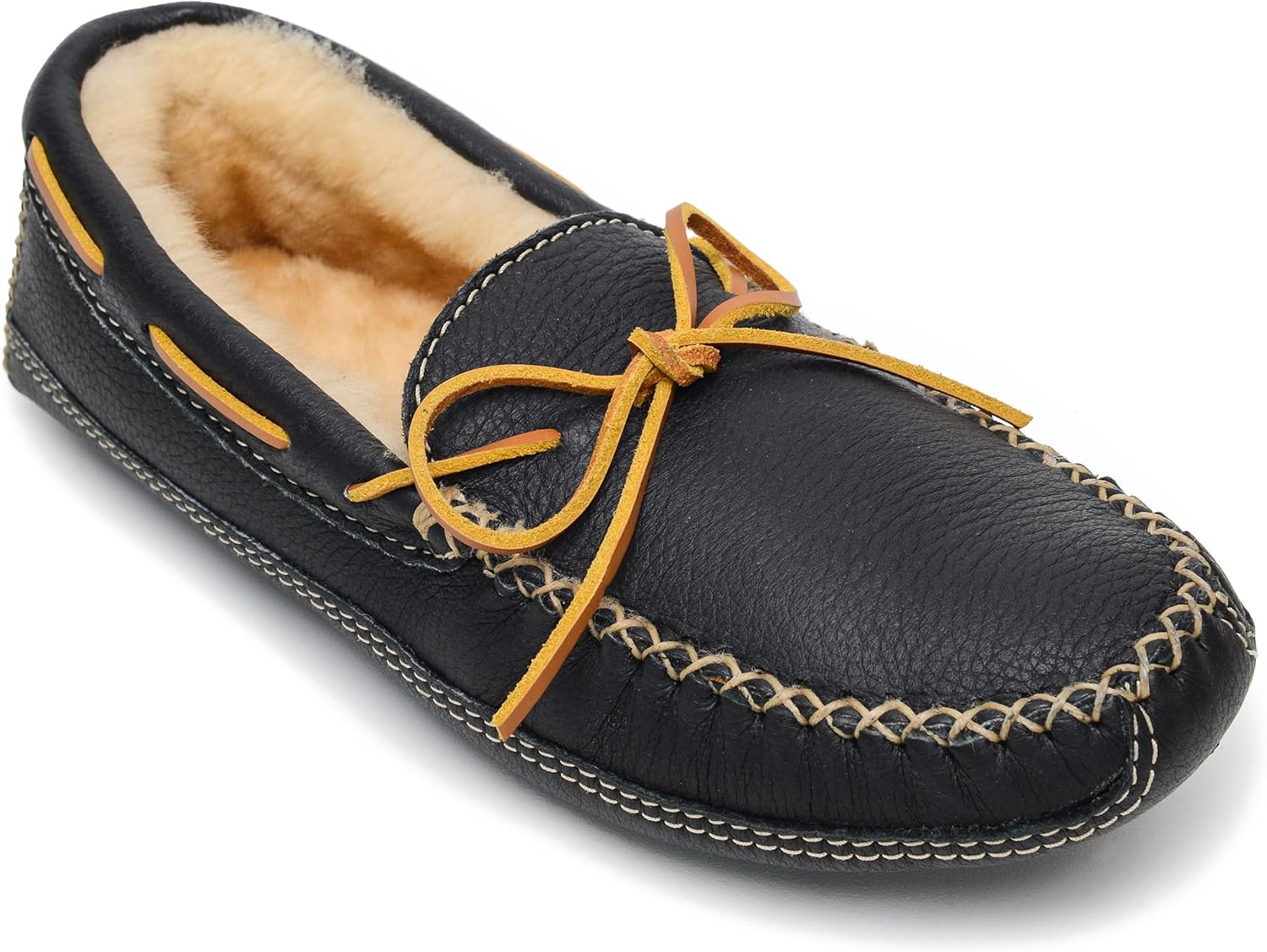 Мужские тапочки Minnetonka с подкладкой из овчины и изображением лося, черный — фото 4