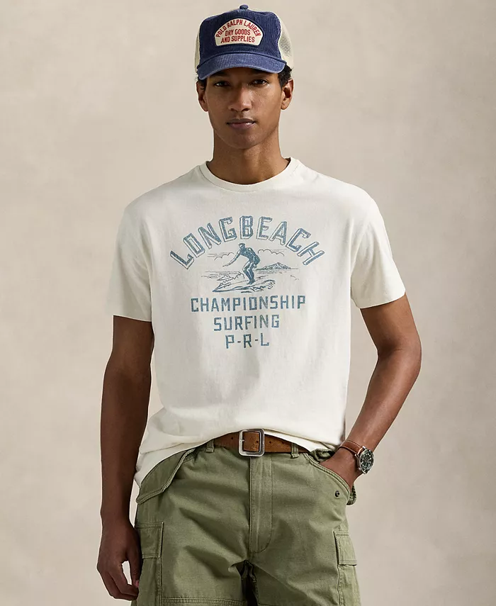 

Мужская футболка с принтом Classic-Fit из джерси Polo Ralph Lauren, слоновая кость/кремовый