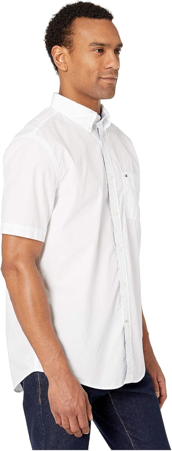 Мужская рубашка Tommy Hilfiger с коротким рукавом и застежкой на пуговицы, Bright White — фото 3