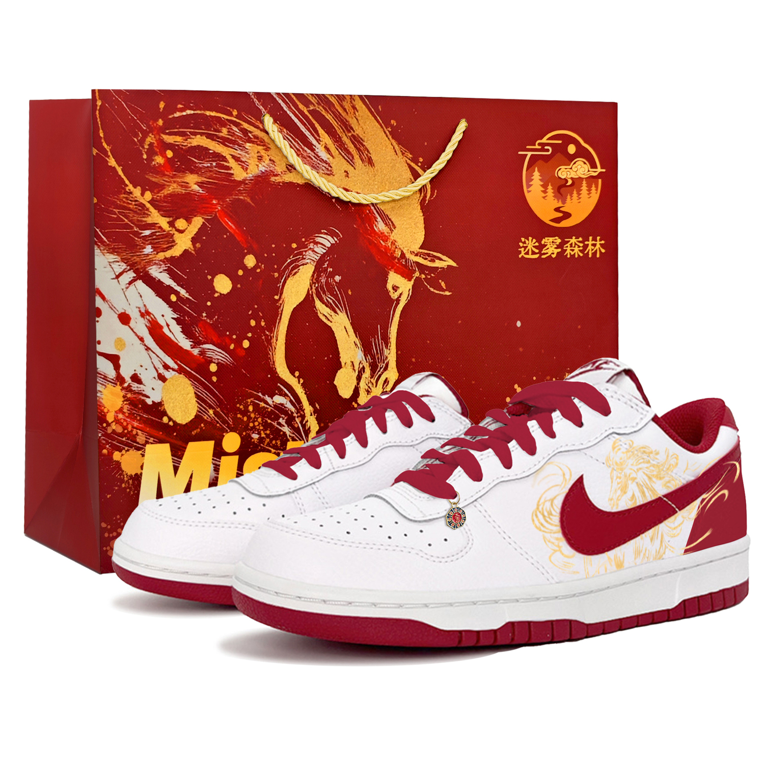 

Nike Big Galloping Flame Gold Horse Coverage Abrasion Resistant Low top Skateboard Shoes Men's Gold Red