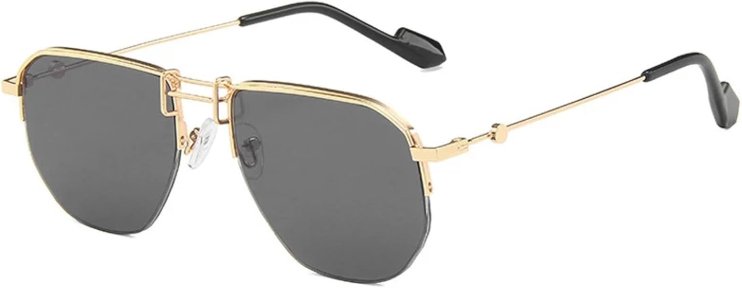 

Многоугольные металлические солнцезащитные очки в полуободковой оправе для женщин и мужчин, роскошные солнцезащитные очки для активного отдыха, вождения и путешествий, защита от УФ-излучения UV400 TKKTLLT, Gold Gray