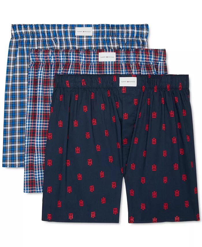 

Мужские боксеры из хлопкового поплина с классическим принтом, 3 пары Tommy Hilfiger, синий