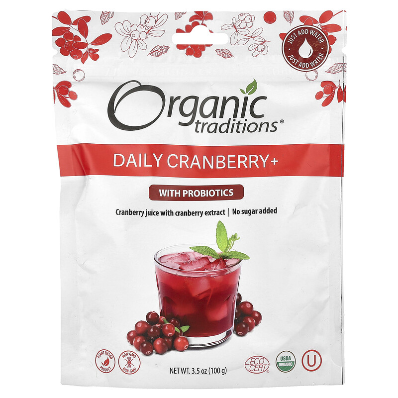 

Organic Traditions, Ежедневная добавка с клюквой и пробиотиками, 100 г (3,5 унции)