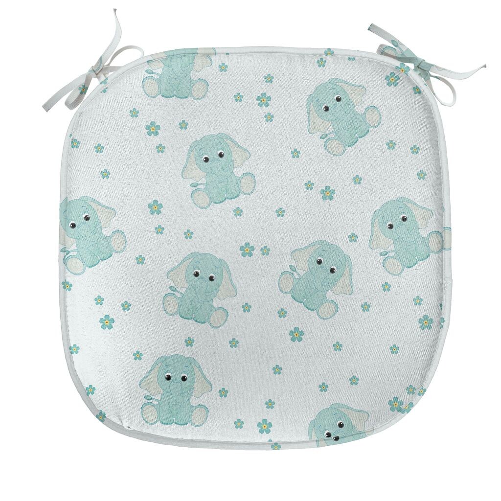 

ABAKUHAUS Подушка для детской комнаты со слонами для стульев для столовой, Spring Kids, декоративная водонепроницаемая подушка с ремнями для кухонных сидений, 40 см x 40 см, нежно-голубой, голубой, белый