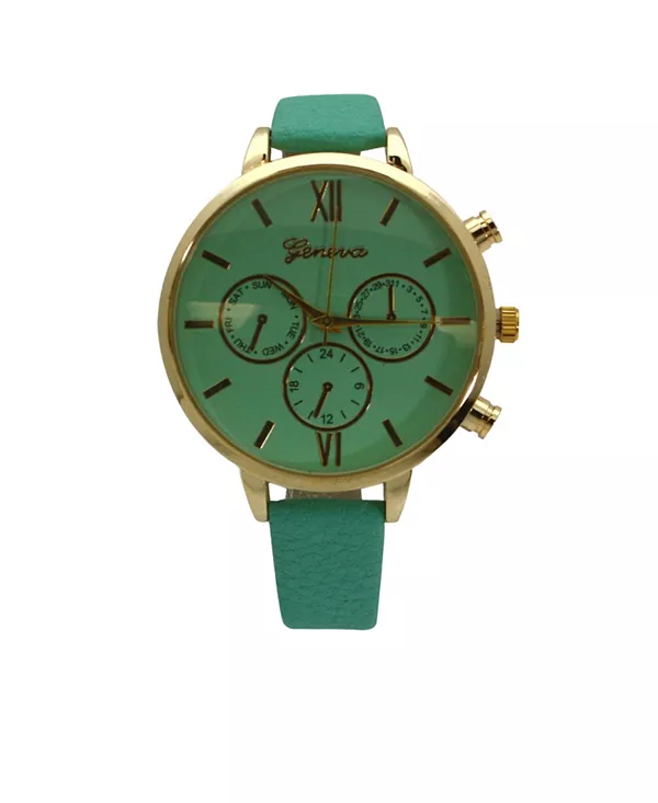 

Часы Mint с тремя дополнительными циферблатами и кожаным ремешком с золотым акцентом Olivia Pratt, mint