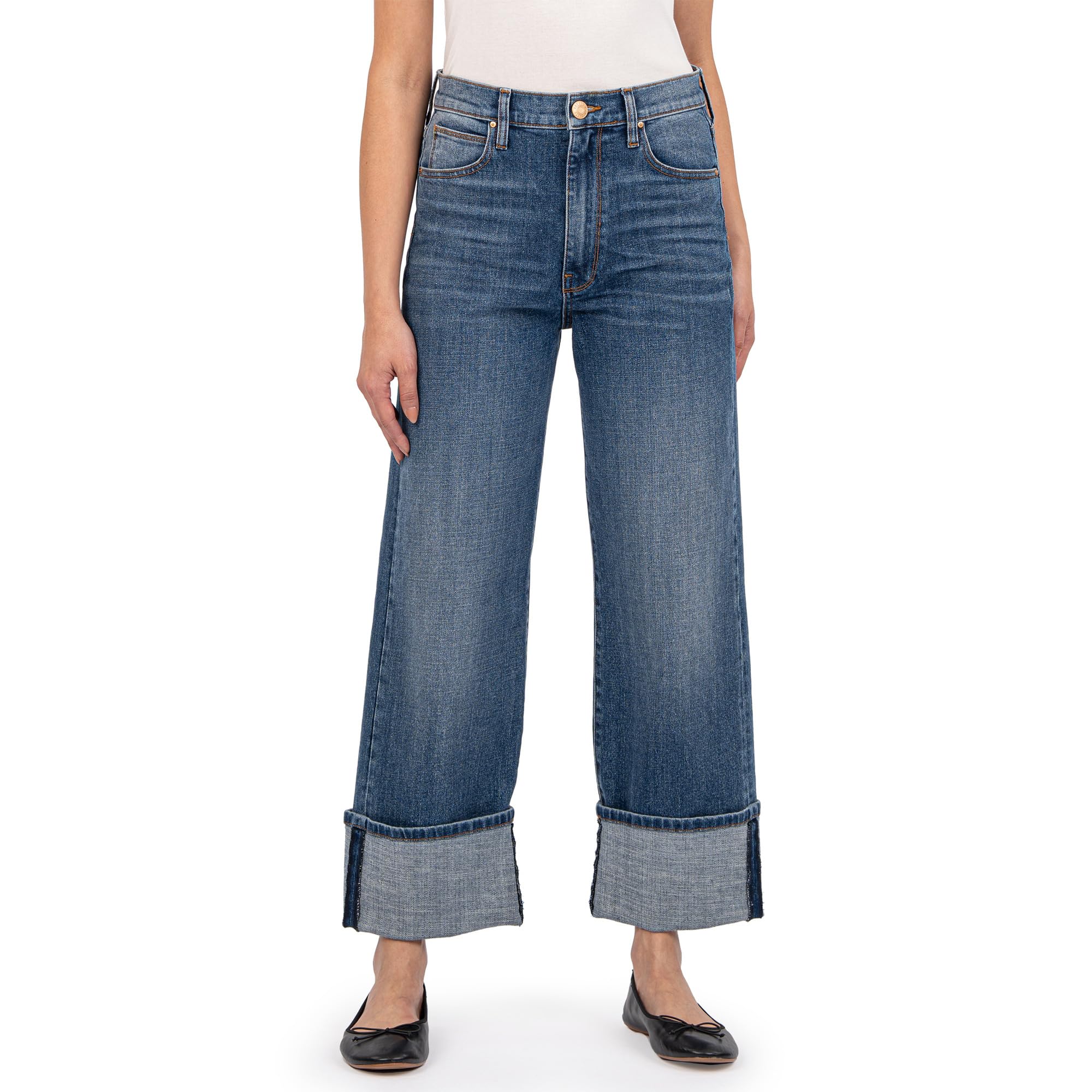 

Джинсы KUT from the Kloth Sienna High-Rise Wide Leg-Roll Up In Alert, цвет Alert