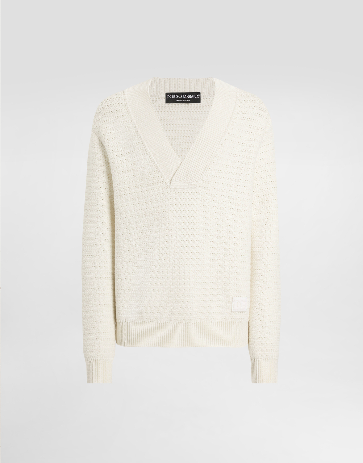 

Шерстяной свитер с v-образным вырезом и вышивкой dg Dolce & Gabbana, белый