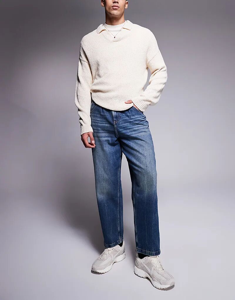 

Джинсы-баллоны ASOS DESIGN темно-синего цвета с эффектом потертости