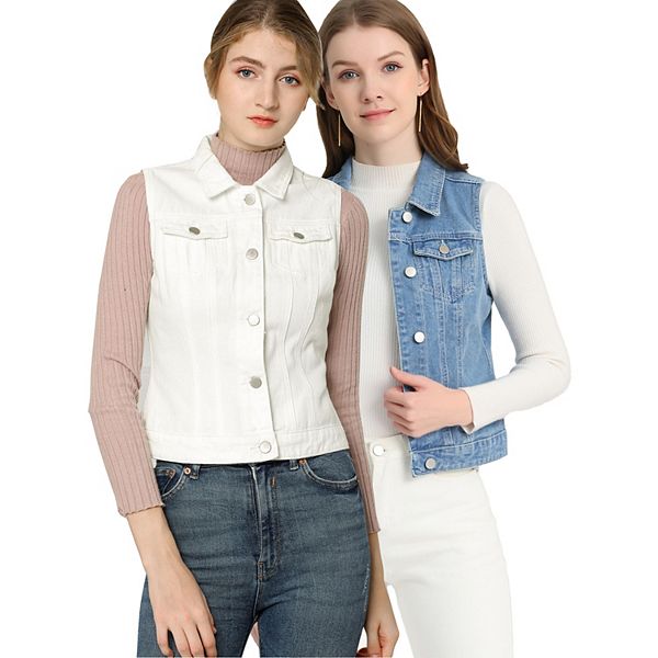 

2 упаковки женский джинсовый жилет с накладными карманами Inspire Chic, Light Blue B White