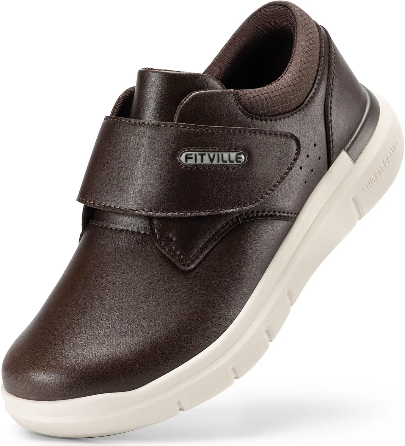 

Мужские диабетические туфли FitVille, очень широкие, удобные кожаные ходовые туфли с липучкой, ортопедические кроссовки для отеков и опухших ног, темно-коричневый