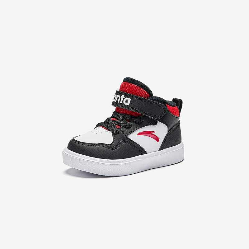 Легкие амортизирующие утепленные кроссовки mid top для малышей white black Antakids, айвори белый/красный-2 — фото 4