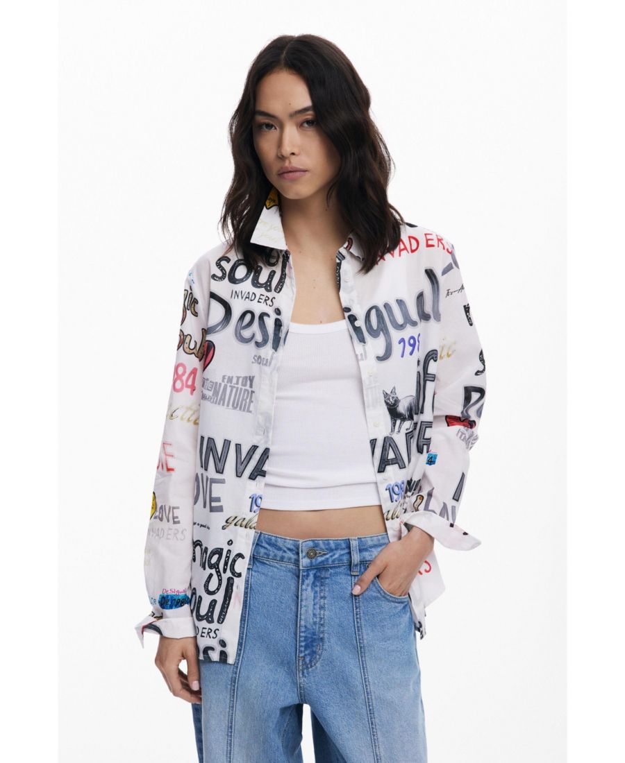 

Женская хлопковая рубашка с буквами Desigual, Off white