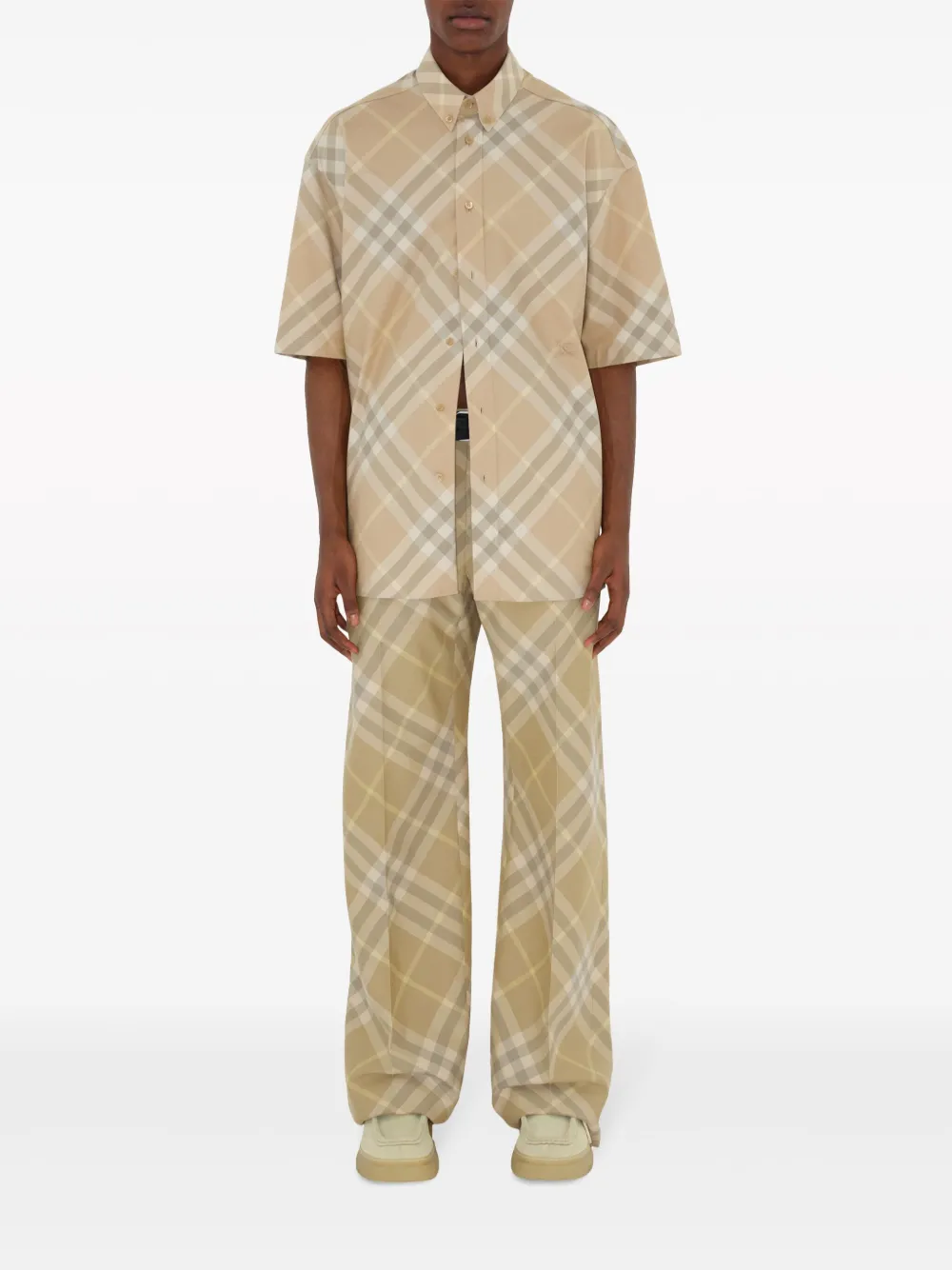 Рубашка BURBERRY с короткими рукавами, клетчатая, нейтральная — фото 2