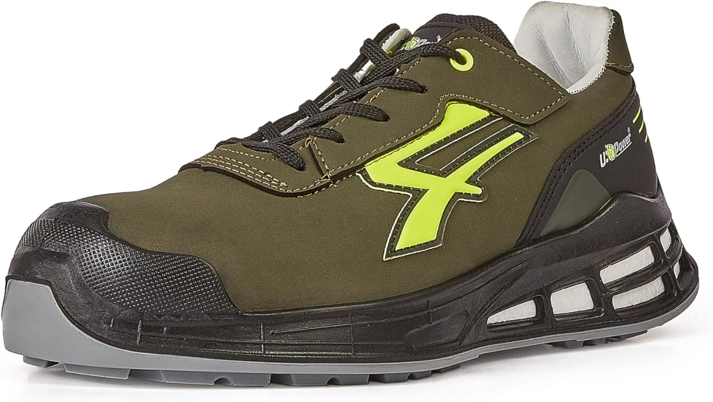 Ботинки U Power Unisex Scarpe Antinfortunistiche Da Lavoro, Scarpa Polace, Ermes S ESD S3s Ci Fo Sr, Puntale Antiperforazione Tessile No Metal Fire Shoes, Dark Green, Neon Yellow