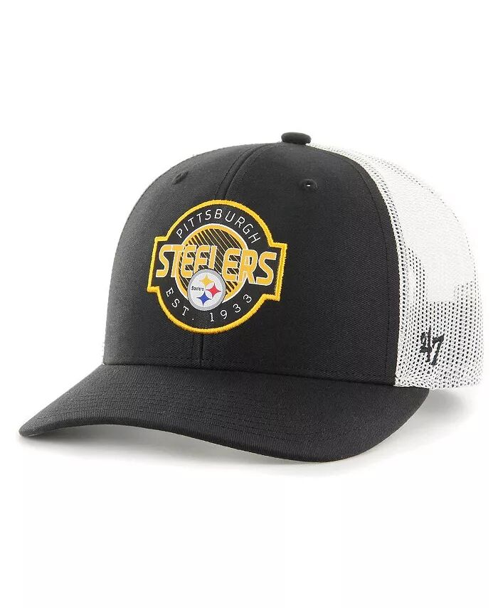 

Big Boys Black, White Pittsburgh Steelers Scramble Регулируемая кепка Trucker '47 Brand