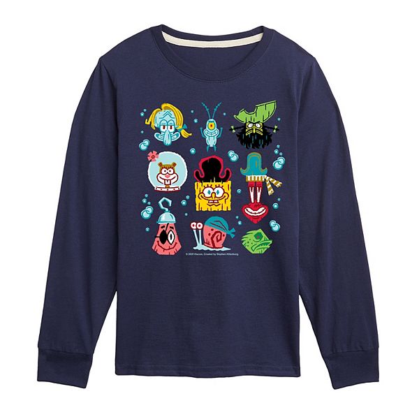 

Футболка с длинным рукавом The Spongebob Movie: Search for Squarepants Icons для мальчиков 8-20 Nickelodeon, Navy