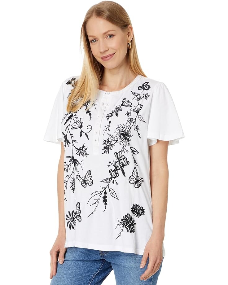 

Футболка Johnny Was Domingo Flutter Sleeve Henley, белый