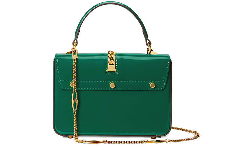 Мини-сумка Gucci Sylvie 1969 из лаковой кожи зеленого цвета — фото 3