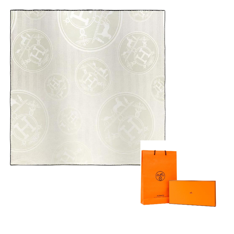 

HERMES Белая кашемировая вязаная шаль, White