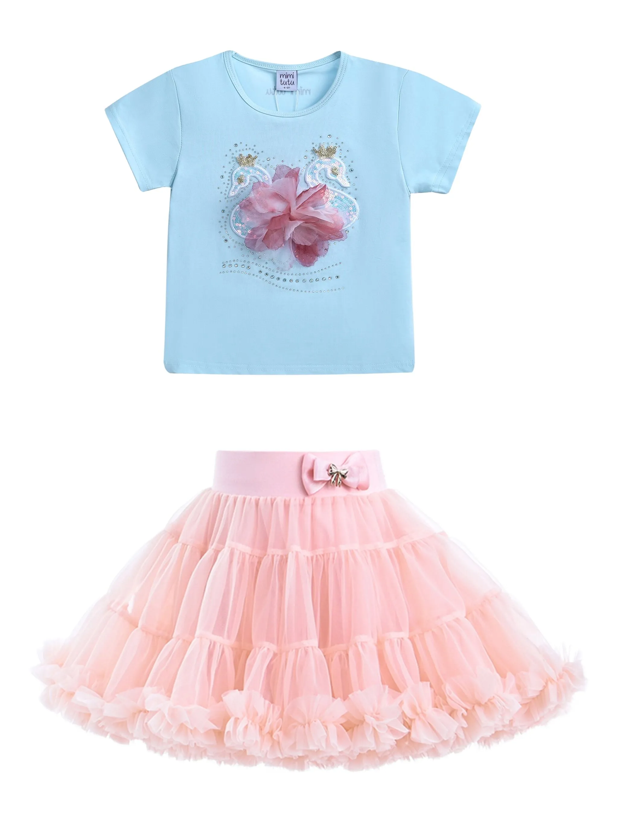 

Комплект Brea из футболки и юбки с цветочной аппликацией Mimi Tutu, розовый