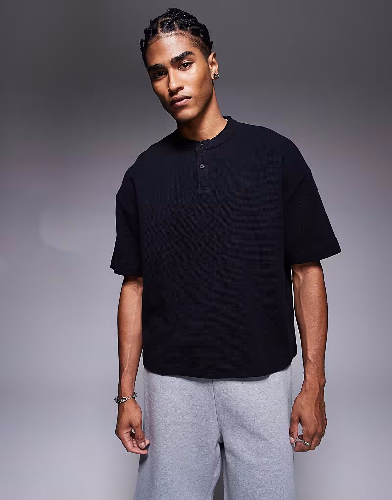 

Футболка свободного кроя ASOS DESIGN черного цвета с вафельным узором