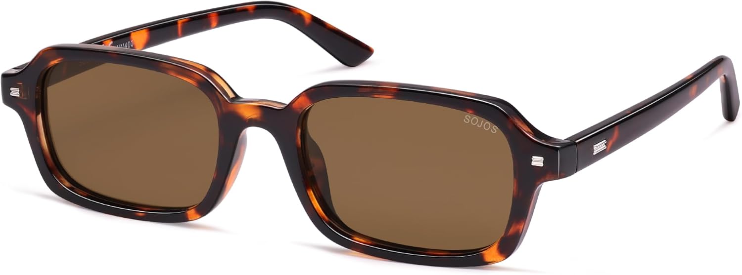 

SOJOS Модные прямоугольные поляризованные солнцезащитные очки для женщин и мужчин, маленькие, в стиле ретро, ​​тонкие, квадратные, модель SJ2610, Dark Brown Tortoise/Cold Brown