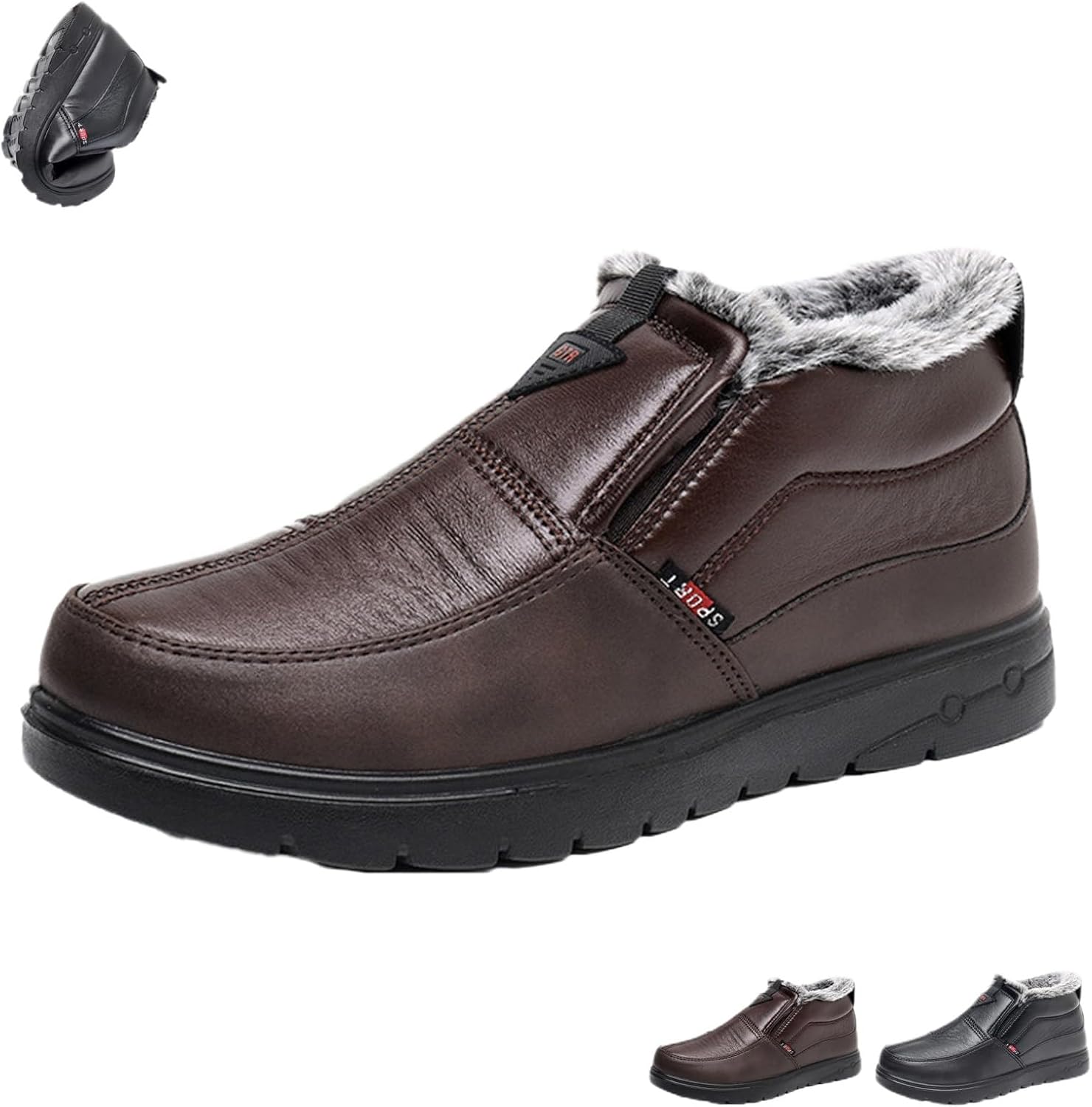 

Мужские утепленные зимние ботинки с флисовой подкладкой, зимние наружные противоскользящие, удобные для среднего и пожилого возраста, легкие повседневные слипоны для прогулок Generic, коричневый