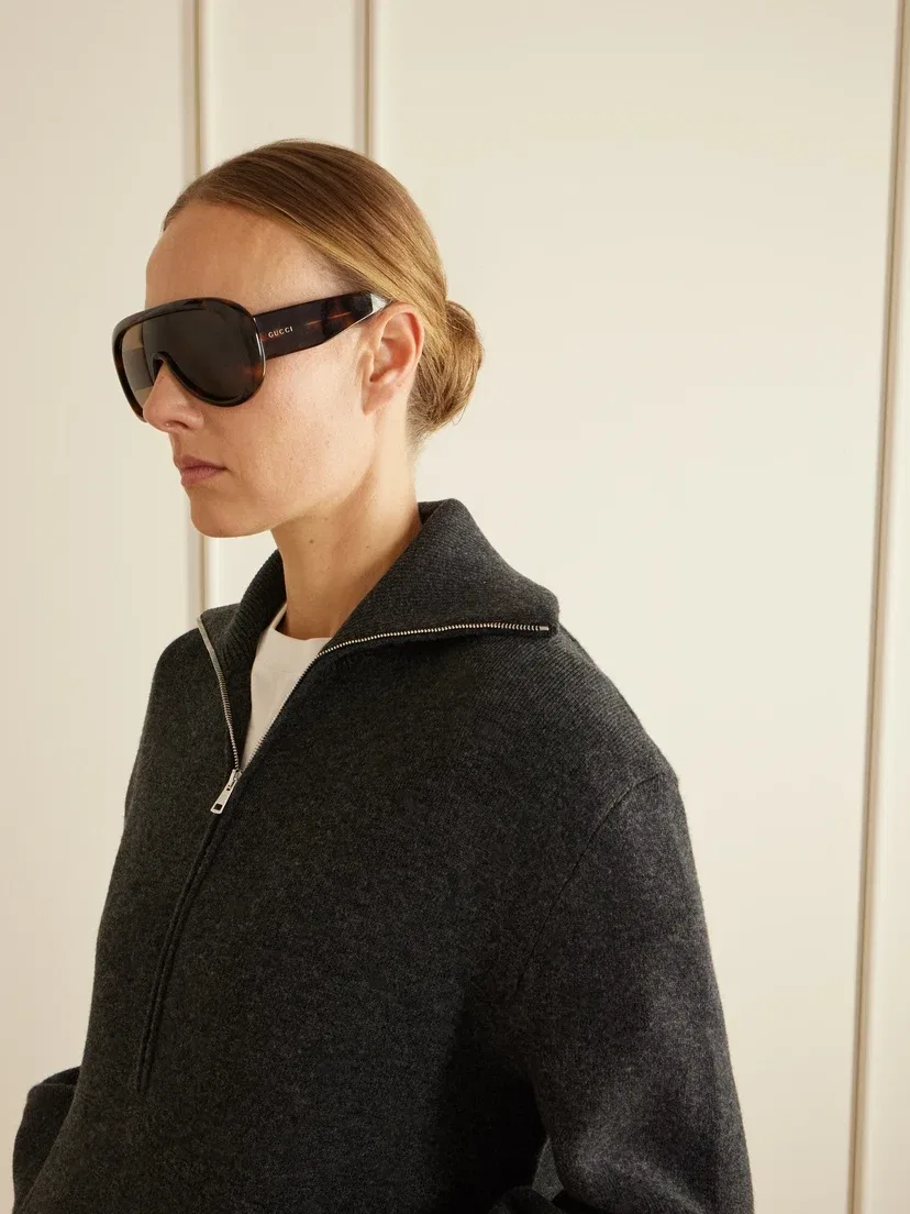 Солнцезащитные очки D-образной формы из ацетата черепахового цвета Gucci Eyewear, коричневый — фото 3