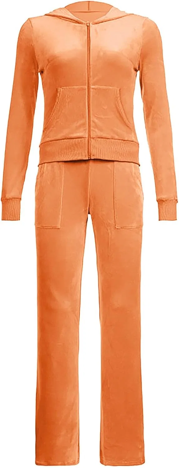 Женский велюровый костюм с принтом сердца, Orange — фото 4