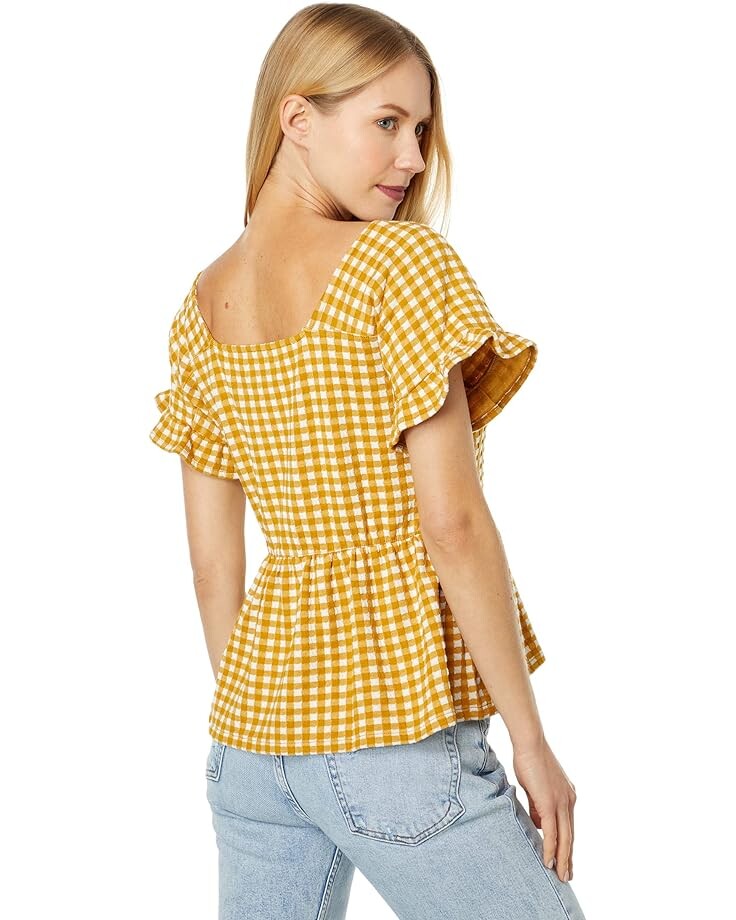 

Топ Madewell Gingham Knit Ruffle-Hem Top, цвет Antique Gold