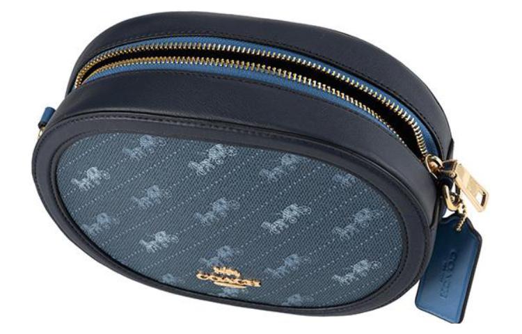 

Кожаная круглая сумка для фотоаппарата, плечевая сумка, сумка через плечо Trumpets Women's Marine Blue COACH