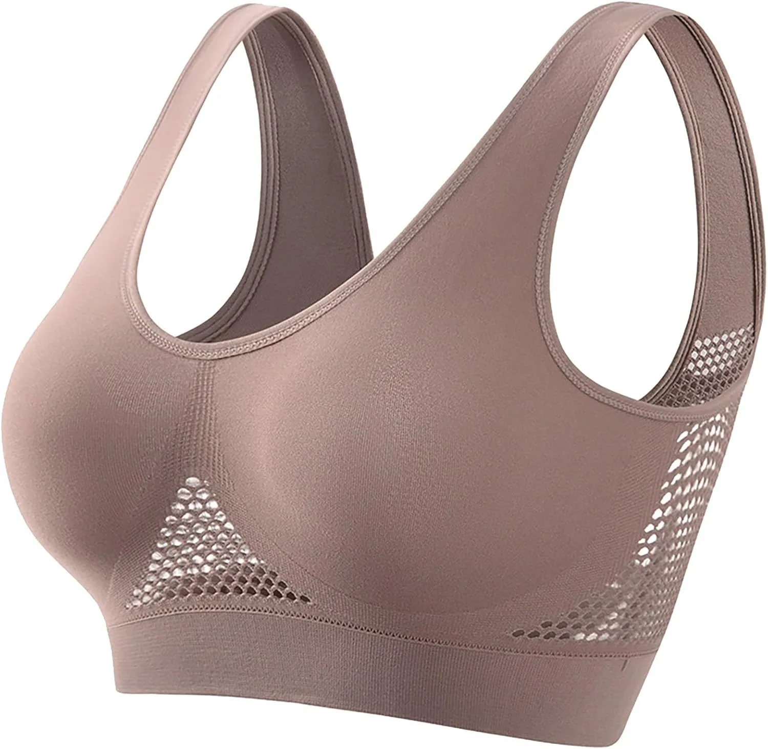 Дышащий, охлаждающий, поддерживающий бюстгальтер Air Bra, бесшовный, без косточек, для женщин, топы для йоги, спортивный бюстгальтер с подкладкой для тренировок, фитнеса и бега Generic, бежевый