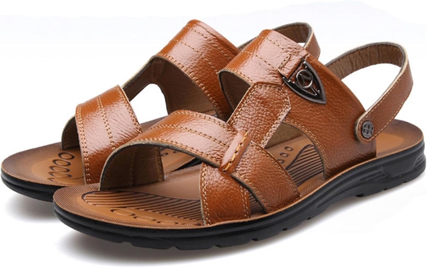 Men's Big Size Leather Flat Sandbeach Сандалии Casual Slipper Shoes PPXID, желтый — фото 3