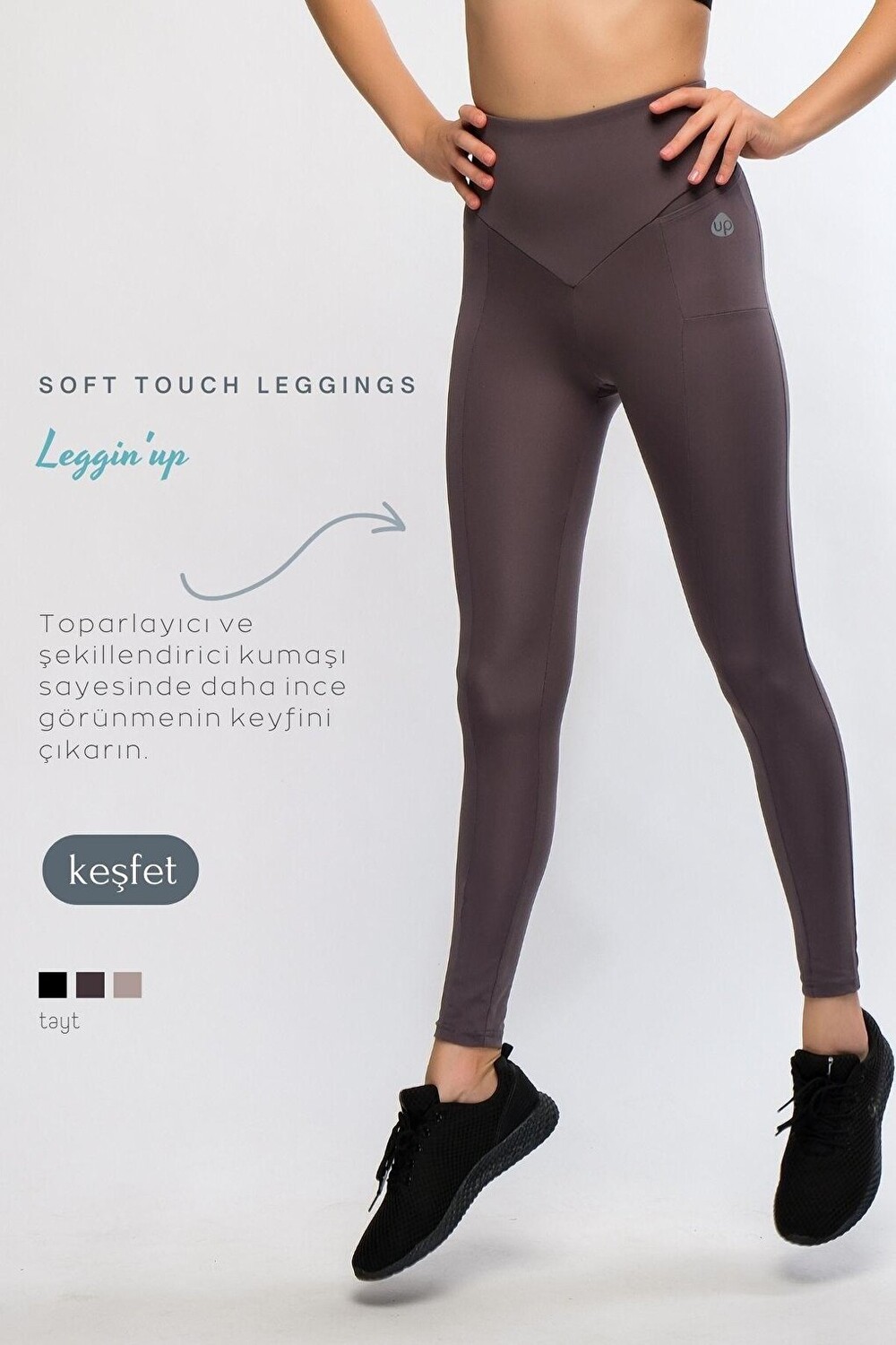 

Женские спортивные леггинсы с завышенной талией антрацитового цвета Chandraswear