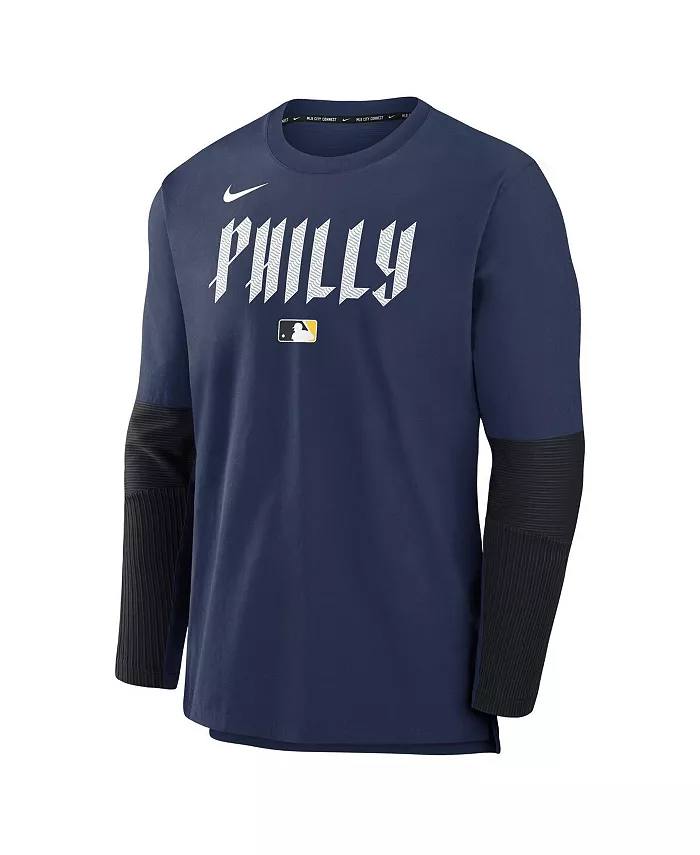 Мужская синяя футболка Philadelphia Phillies Authentic Collection City Connect с длинным рукавом, облегченная, трикотажная, для занятий спортом Nike — фото 3