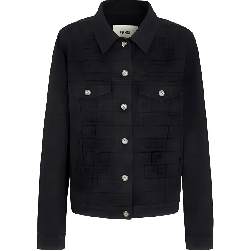 

Логотип Детализированная Джинсовая Куртка FENDI, Черный Серый