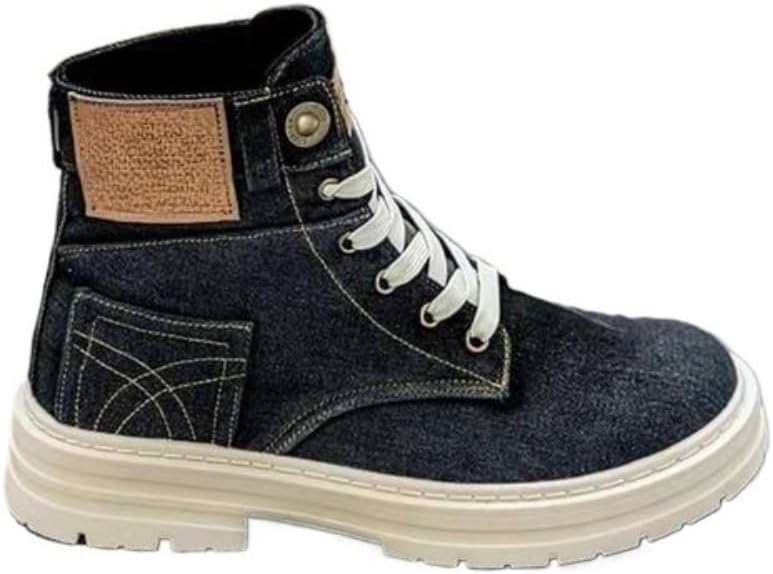 

Мужские модные джинсовые ботинки Faithgee с шнуровкой, повседневные удобные ботинки до щиколотки для ежедневной носки, мужские туфли с круглым носком для повседневной носки, черный