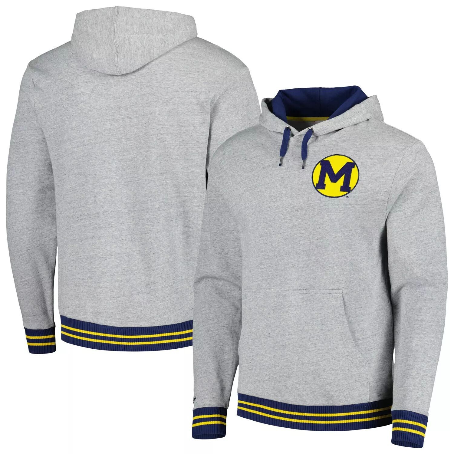 

Мужской пуловер с капюшоном Mitchell & Ness Heather Grey Michigan Wolverines