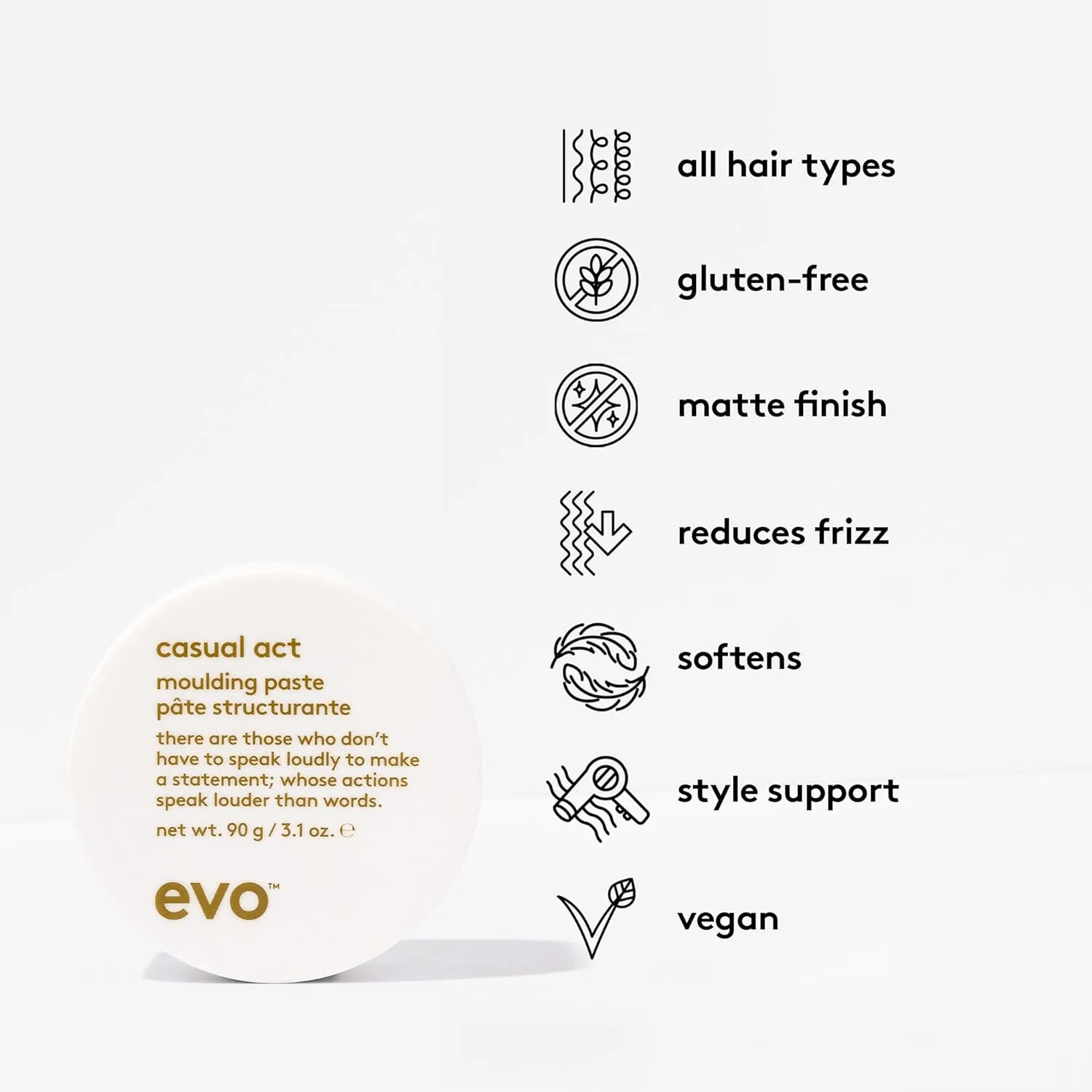 EVO Casual Act Moulding Whip - Укладочная паста с легкой и сильной фиксацией для всех типов волос - Улучшает текстуру волос 89.87 г (1 шт.) — фото 3