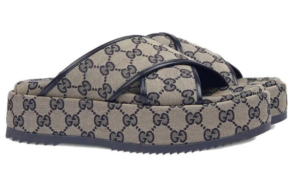 Сандалии gg platform slide sandal 'gg motif - beige blue' Gucci, бежевый — фото 3