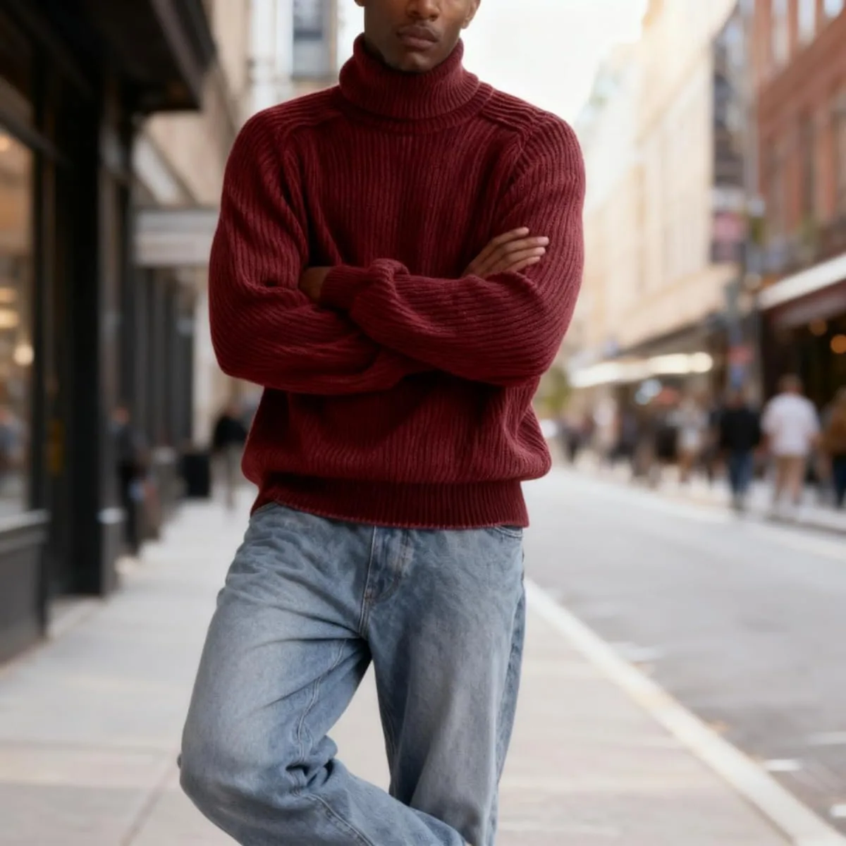 Простой и модный высокий воротник, мужской свитер Slim Fit с длинными рукавами — фото 3