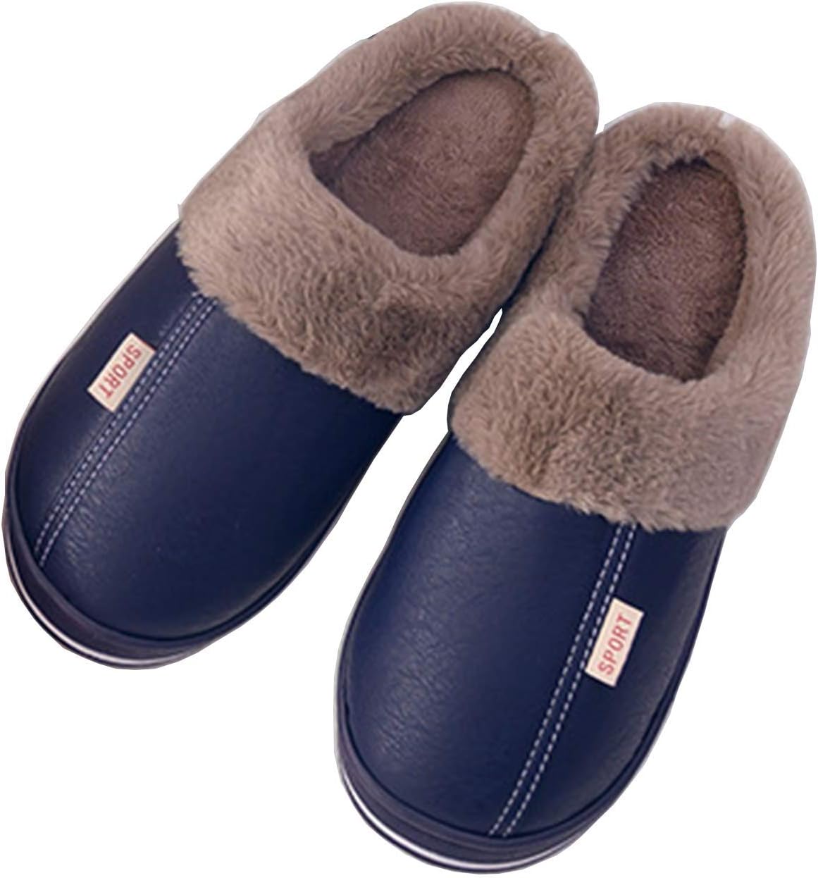 

Мужские зимние хлопковые тапочки, домашние тапочки из искусственной кожи ПУ, теплые хлопковые тапочки с нескользящей подошвой Goettin, синий