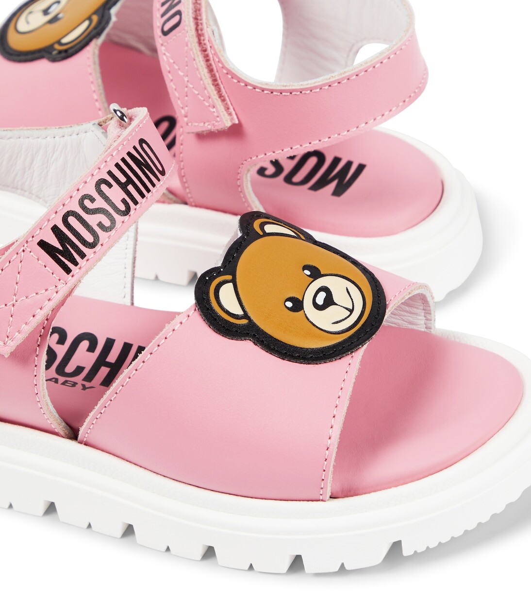 Кожаные сандалии с мишками teddy Moschino Kids, розовый — фото 4